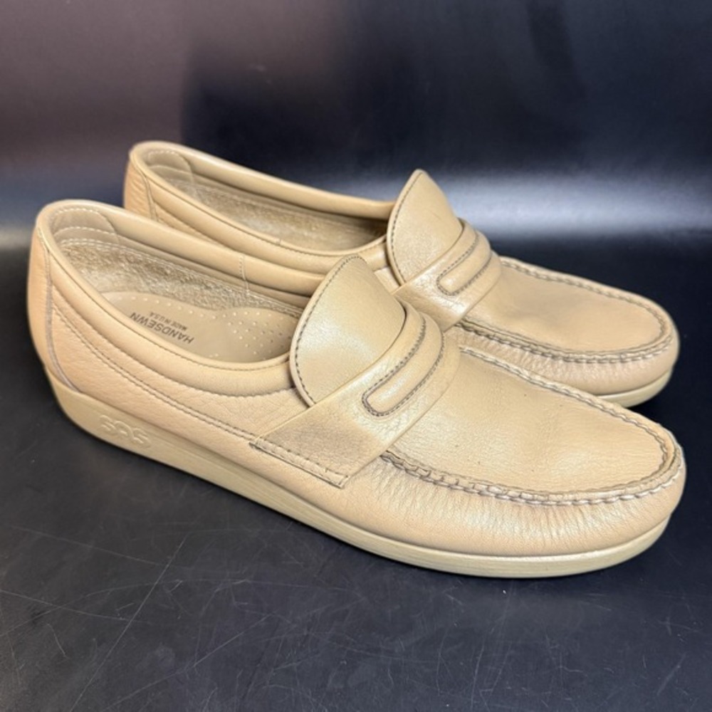 SAS Simplify Beige Leather Penny Loafers Womens 10 S Made in USA‎